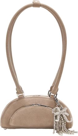 Self Portrait Mini Taupe Suede Shoulder Bag With Detachable Bow Charm