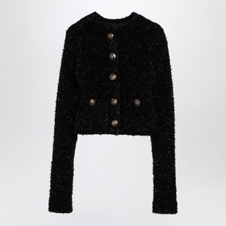 Balenciaga Black Cotton Blend Tweed Cropped Cardigan