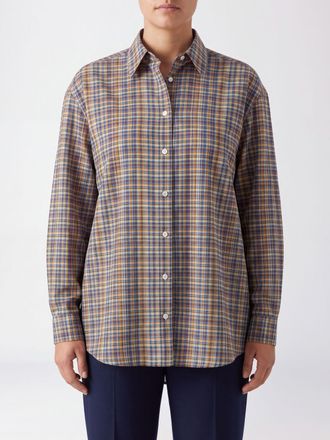 Toteme Relaxed Fit Check Shirt in Organic Cotton with Dropped Shoulders