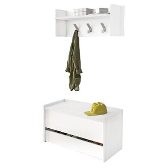 Dmora Mueble De Entrada Brionia, Entrada Moderna Con Perchero, Mueble Con Zapatero, Armario Multifunci&oacute;n, Cm 50x32h182, Blanco, Con Embalaje Reforzado - Dmo