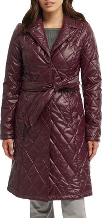 Badgley Mischka Quilted Faux Leather Trench Coat in Wine at Nordstrom Rack, Size X-Small