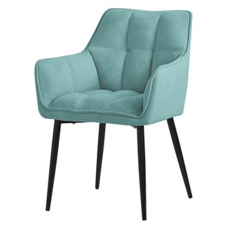 ML Design Ml-design - Silla De Comedor De Rizo Con Respaldo Y Reposabrazos Asiento Azul Petr&oacute;leo Con Tapizado Grueso Y Patas De Metal Sill&oacute;n Dise&ntilde;o Ergon&oacute;mico M