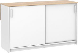 Vente-Unique Isla central de cocina con 2 puertas - Blanco y roble - BENITA