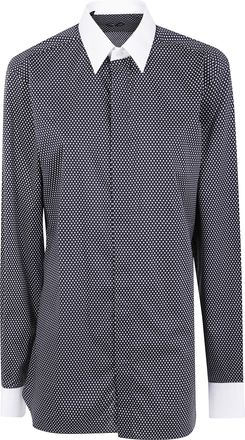 Tom Ford Mens Cotton Shirt With Diamond Print And Contrast White Collar - Navy - Size EU 40 (Mens)