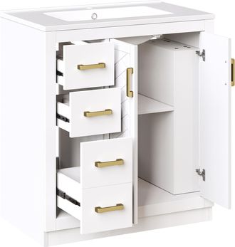 STILVORA Mueble Bajo Lavabo Con 2 Puertas, 3 Cajones Y 2 Nichos, Lavabo De Ceramica, Para Bano, 76.5x46.5x84.5 Cm
