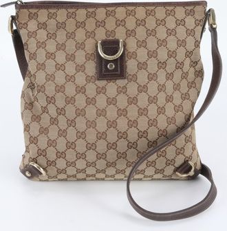 Gucci Brown Leather Canvas Handbag Shoulder Bag Tote Bag (Pre-Owned)