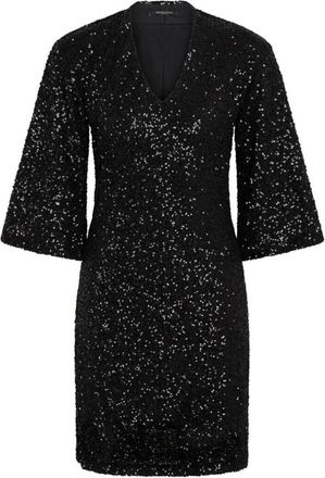Bruuns Bazaar Zwarte paillettenjurk met V-hals - Dames - Feestkleedjes - Zwart - XS - Pailletten - Kleedjes