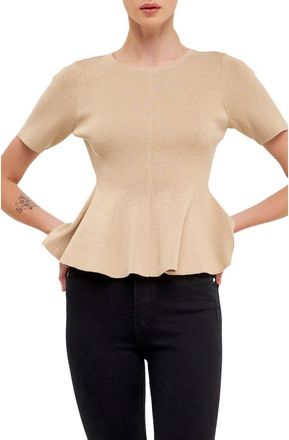 endless rose Peplum Short Sleeve Sweater in Beige at Nordstrom, Size Medium