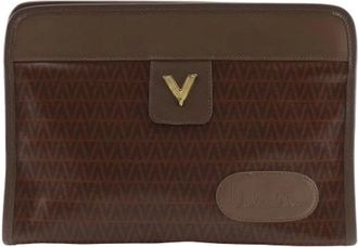 Valentino Pre-owned Clutches, male, Brown, Size: ONE SIZE Pre-owned Mario V Logo PVC Clutch Bag