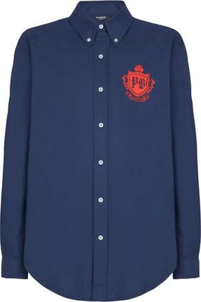 Balmain Camicia in cotone con ricamo - Blu
