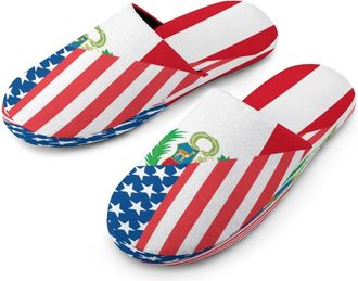 Generic U.S.A Peru1 Flag Mens Cozy Memory Foam Slippers Warm Cotton House Shoes Comfy Slipper for Indoor Outdoor