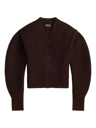 Polo Ralph Lauren ribbed V-neck cardigan - women - Wool/Recycled Polyester - L - Brown