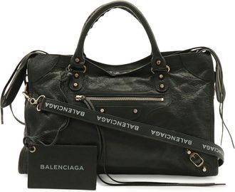Balenciaga Black Leather Handbag Shoulder Bag Tote Bag (Pre-Owned)
