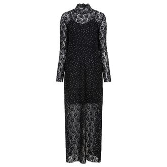 Dante6 Zwarte Kant Maxi Jurk met Strass - Dames - Jurken - Zwart - Maat: XS