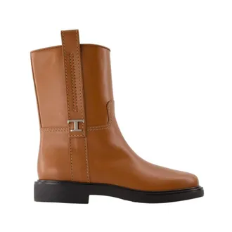 Tod's Schoenen, Dames, Bruin, 36 EU, Leer, T Logo Leren Enkellaarzen
