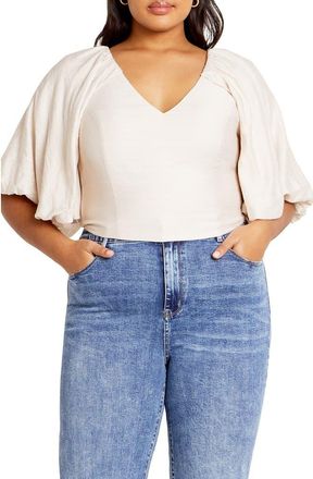 City Chic Peta Crop Top in Oat at Nordstrom, Size Xs