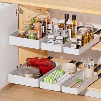 OEM Juego De 3 Organizadores Extra&iacute;bles Para Armarios Y Cajones Extra&iacute;bles En 3 Anchos Diferentes Para Muebles De Cocina Y Ba&ntilde;o. Anchos: 13,5 + 18 + 27 Cm