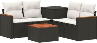 vidaXL Juego De Sof&aacute; 6 Uds. Negro Y Blanco Crema Vidaxl