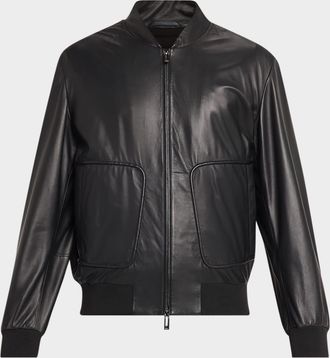 Emporio Armani Men & apos;s Oversized-Pocket Leather Bomber Jacket