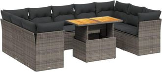 vidaXL Set De Sof&aacute;s De Jard&iacute;n 10 Pzas Con Cojines Rat&aacute;n Sint&eacute;tico Gris Vidaxl