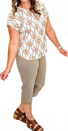 Multiples Cuffed Short Sleeve Top In Yellow, Orange & Stone