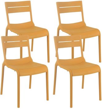Oviala Juego de 4 sillas de jard&iacute;n de pl&aacute;stico amarillo mostaza