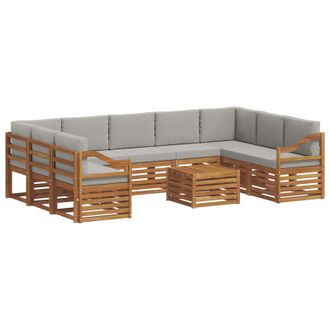 vidaXL Conjunto De Sof&aacute;s De Exterior 10 Uds. Natural Y Gris Claro Vidaxl