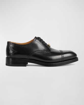 Gucci Mens Rooster Brogue Leather Derby Shoes