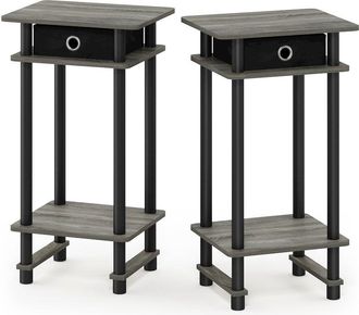 Furinno 2-17017 Turn-N-Tube Tall End Table with Bin, French Oak Grey/Black/Black, Set of 2