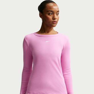 Nike Womens Nike Sportswear Tight Long-Sleeve Ribbed T-Shirt in Purple | IH7691-503