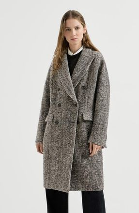Brunello Cucinelli Dazzling virgin wool and alpaca chevron coat with monili in Panama at Nordstrom, Size 40
