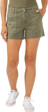 Silver Jeans Co Suki Curvy Raw Hem Denim Utility Shorts in Fatigue Green at Nordstrom, Size 25