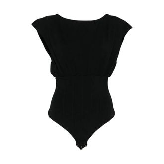 Elisabetta Franchi Body, female, Black, Size: M Bodysuit in Knit Fabric with Necklace