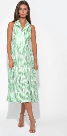 Adelyn Rae Ruby Halter Embroidery Midi Dress In White/green