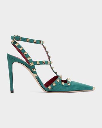 Valentino Garavani Rockstud 100mm Studded Suede Strappy Pumps
