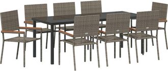vidaXL Garden Dining Set 9 pcs Grey Poly rattan vidaXL