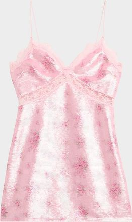 LoveShackFancy Finta Sequined Lace-Trim Mini Dress