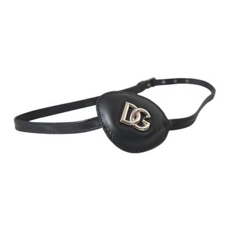 Dolce & Gabbana Accessories, female, Black, ONE SIZE, Metal Logo Leather Eye Patch