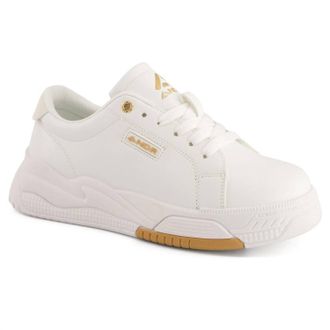Andrea Womens Casual Sneakers With Golden Accent In White