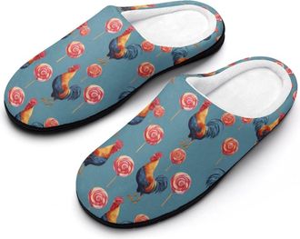 Generic Roosters And Lollipops Mens House Slippers Memory Foam Washable Cotton Slip on Home Shoes