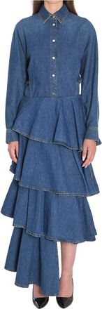 Alaia Blauw Getailleerd Overhemd met Stiksels - Dames - Shirt Kleedjes - Blauw - XS - Leer - Kleedjes