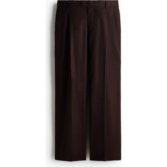 H&M Relaxed Fit Tailored Linen-blend Trousers in Dark Brown at Nordstrom, Size 34