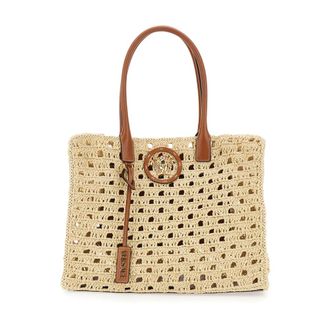 Versace Tassen, Dames, Beige, ONE Size, Katoen, La Medusa Large Raffia Tote