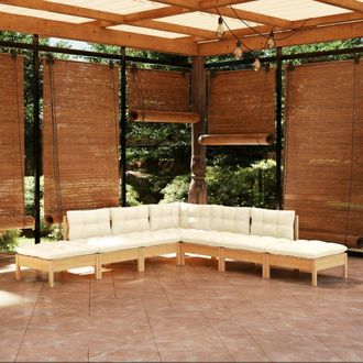 vidaXL Vidaxl Muebles De Jard&iacute;n 7 Piezas Cojines Madera De Pino Color Crema