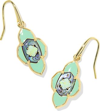 Kendra Scott Abbie Medallion Small Drop Earrings in Gold Abalone Sea Green Mix at Nordstrom