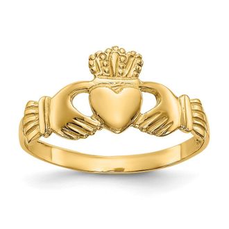 Diamond2Deal 14k Yellow Gold Polished Ladies Claddagh Ring