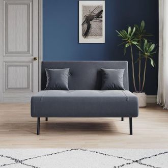 Elegant Lighting Sofa Bed with 3 Fold Design, Iron Legs, Hidden Zipper, 6-Level Backrest Backrest and 2 Cushions, Dark Gray