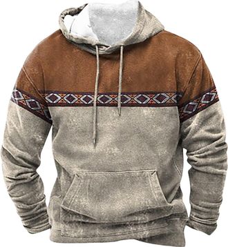 Generic Mid Weight Fleece Mens Fleece Lined Hoodie Mens Retro Patchwork Hoodie Sherpa Fleece Warm Sweatshirt Casual Hooded Sweatshirt With Kangaroo Pocket Win