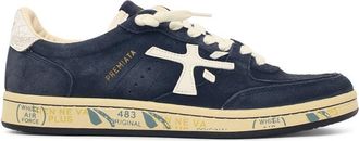 Premiata Blue Suede Low-Top Sneakers With Smooth Leather Insert