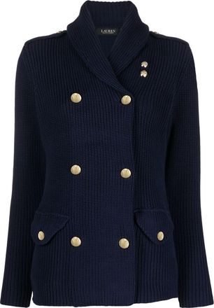 Polo Ralph Lauren double-breasted ribbed-knit coat - women - Cotton - S - Blue